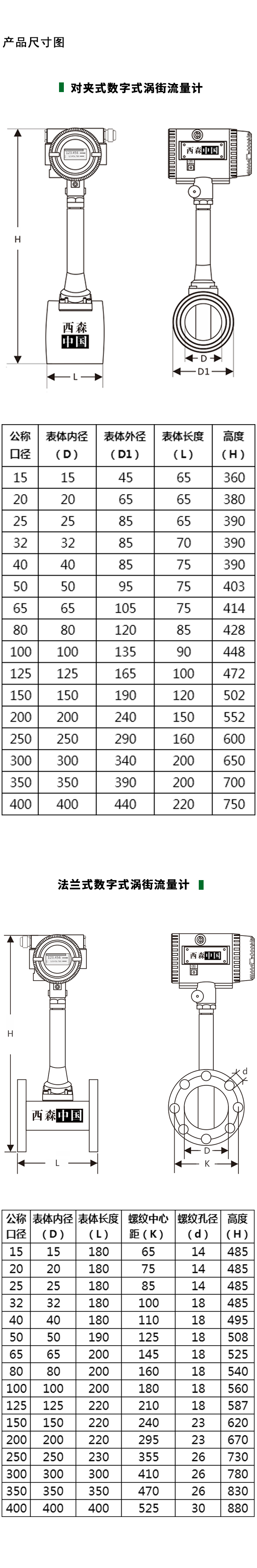數字式渦街流量計產(chǎn)品尺寸