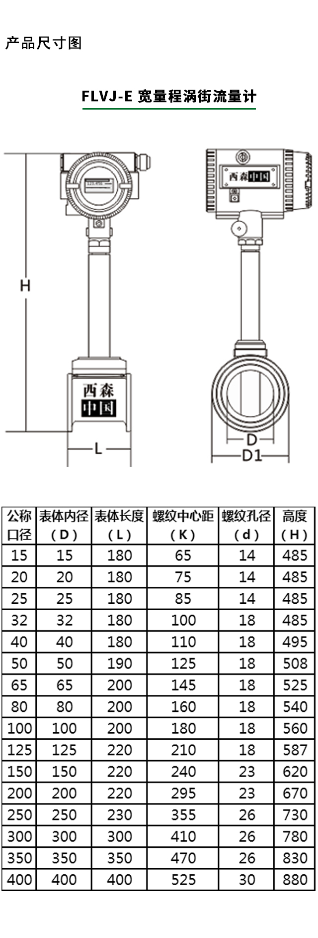 寬量程渦街流量計產(chǎn)品尺寸